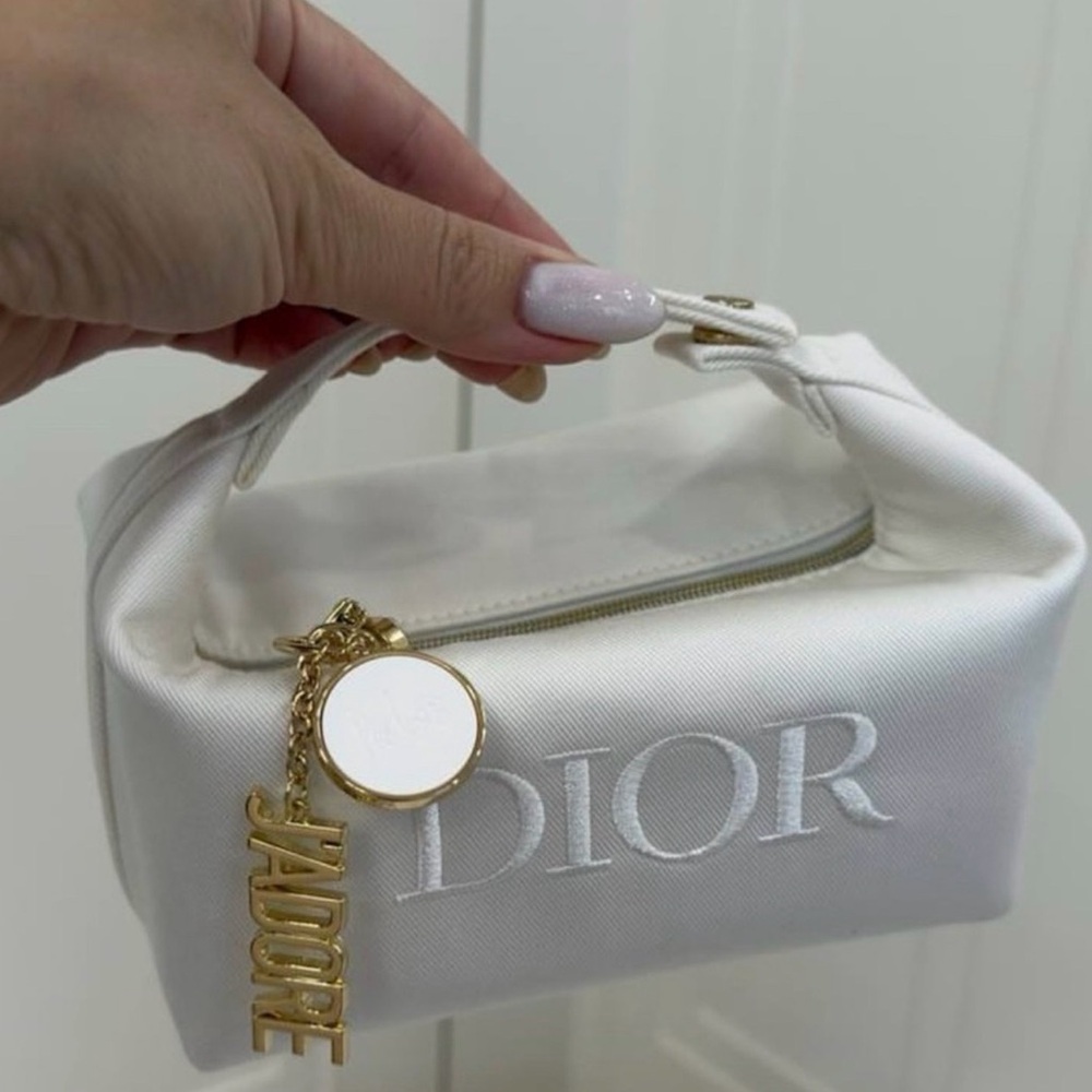 NEW Dior Twill White Pouch Bag With Handle Makeup Clutch Bag Pouch - Picture 2 of 8